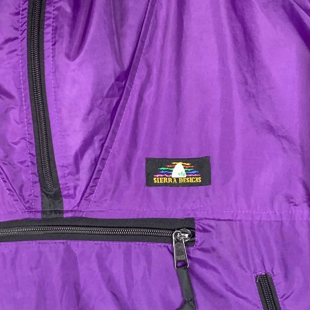 Sierra Designs Windbreaker Jacket Anorak VTG Purple Nylon Half Zip Hooded Mens M